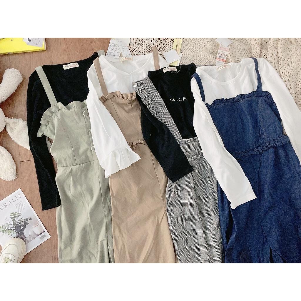 Set yếm bé gái dài tay 4-12 tuổi rời hàng xuất Nhật xịn sò, Bộ yếm cho bé vải mềm khỏe khoắn thời trang