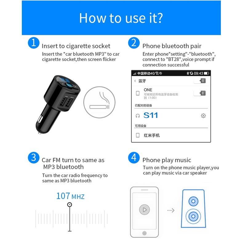 Bộ điều khiển sạc nhanh USB 3.6A máy nghe nhạc MP3 MP bluetooth cho ô tô