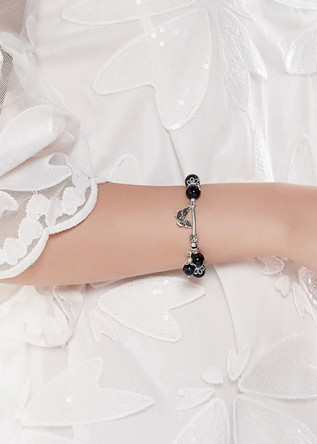 Vòng Tay Bạc Mix Đá Obsidian Ngọc Quý Gemstones VT65