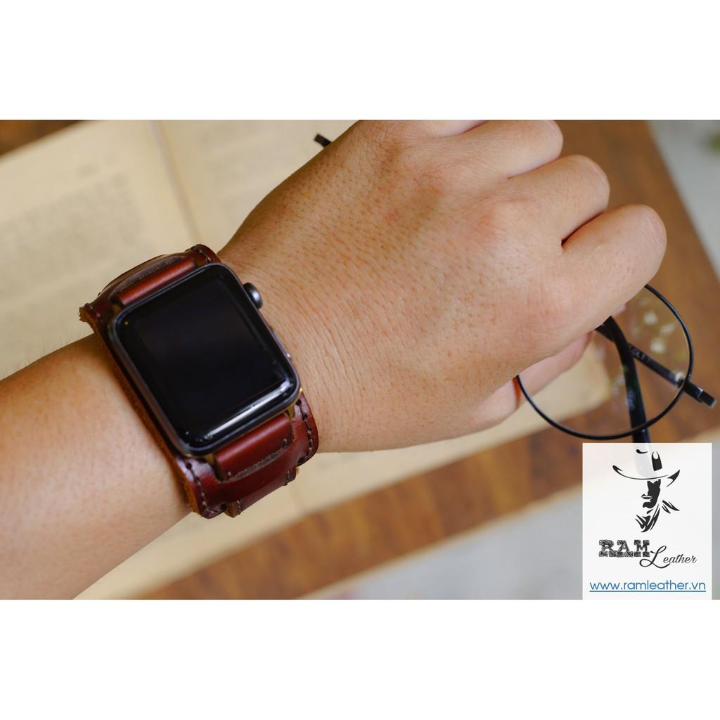 DÂY APPLE WATCH DA BÒ NÂU ĐỎ KIỂU ĐỨC - RAM BUNDSTRAP B1 NÂU ĐỎ