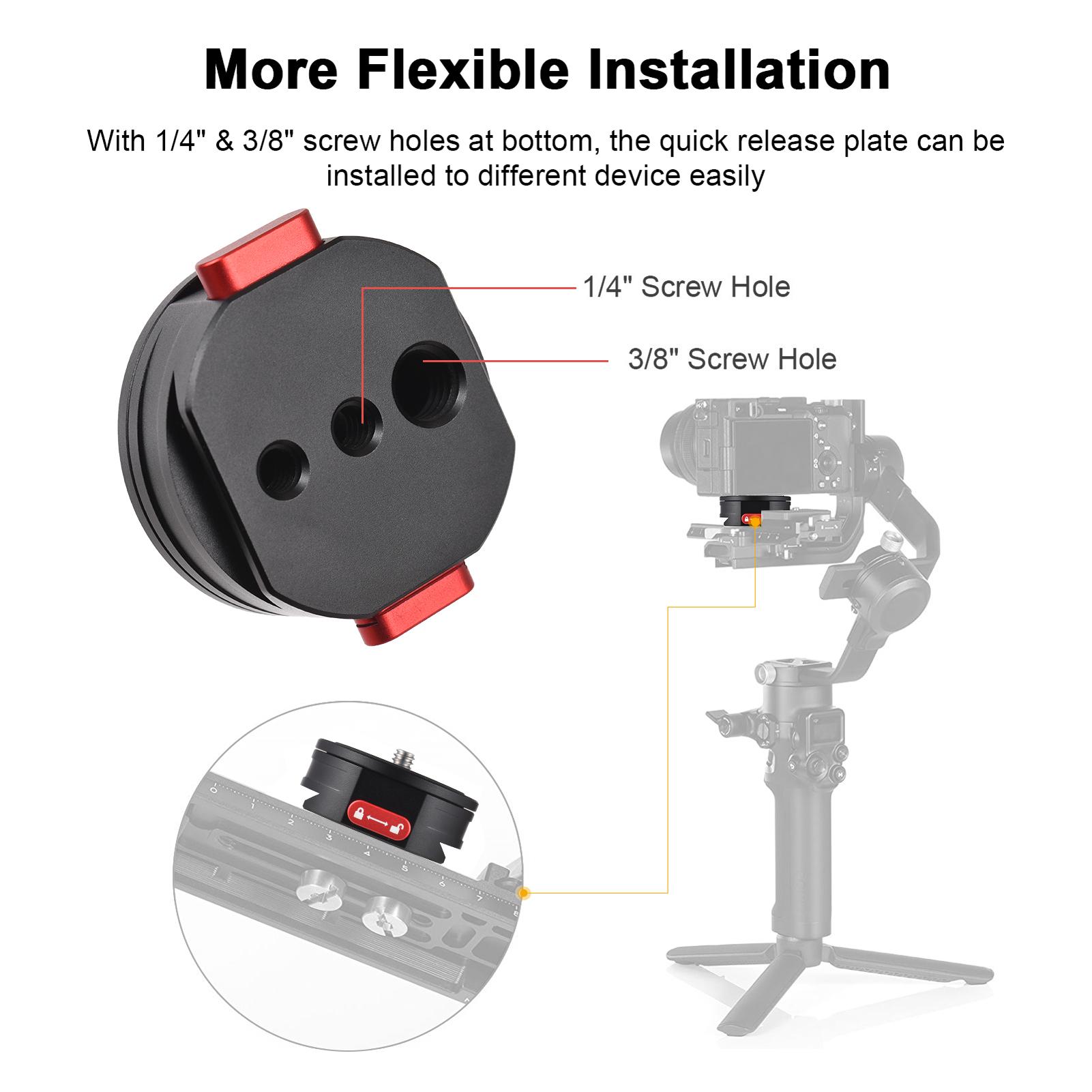 Round Quick Release Plate Tripod QR Plate Camera Mount Adapter Quick Setup Aluminum Alloy with 1/4 Inch Screw for DSLR Mirrorless Camera Tripod Gimbal Stabilizer