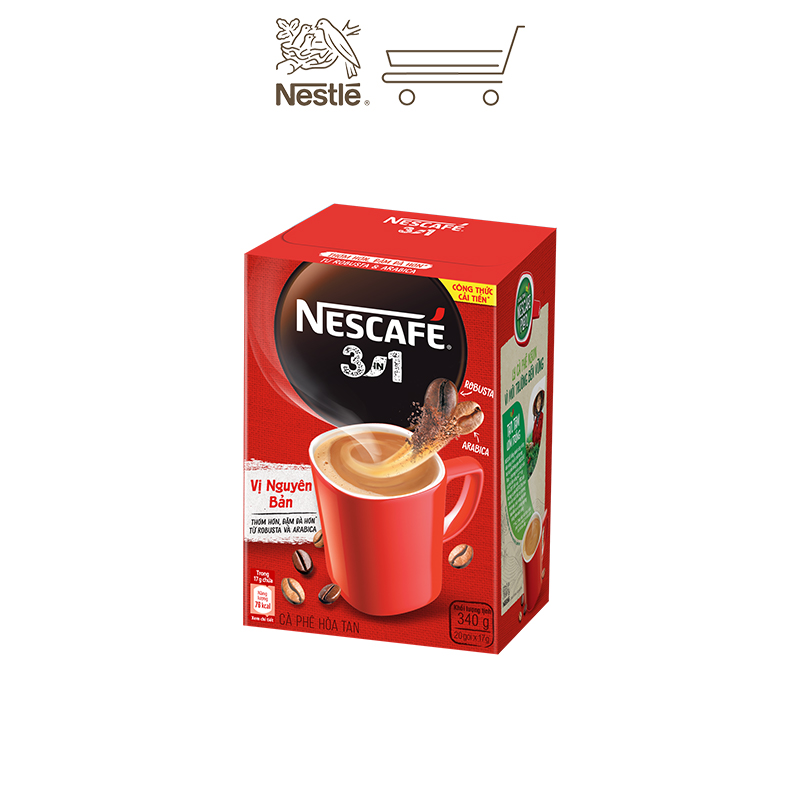 Combo 3 hộp cà phê hòa tan Nescafé 3in1 vị nguyên bản - công thức cải tiến (Hộp 20 gói)