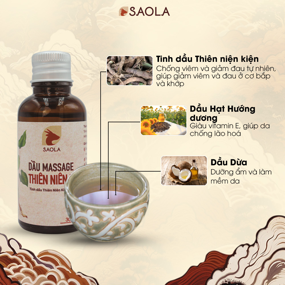 Dầu Massage Body SaoLa, THIÊN NIÊN KIỆN, Giảm Đau Vai Gáy, Nhức Mỏi Xương Khớp, 100% Tự Nhiên, 100ml