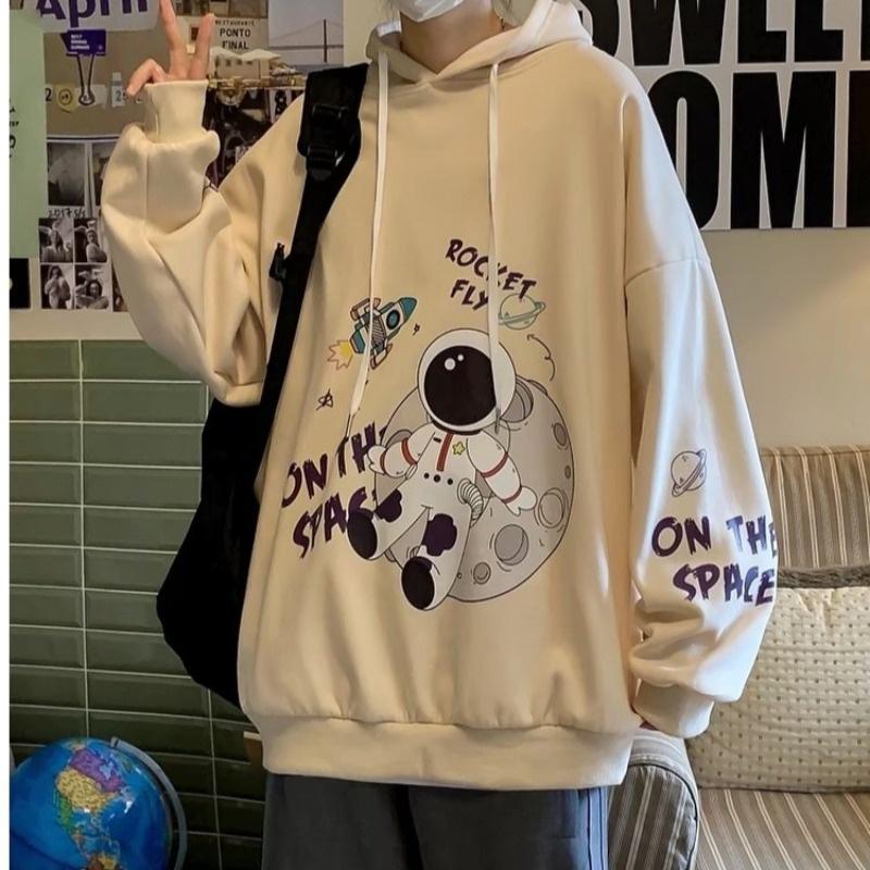 Áo Hoodie Lót Bông 100% Mũ Hai Lớp Áo Nỉ Lót Bông Nam Nữ Unisex Hình in phi hành gia Hàng Quảng Châu Siêu Đẹp