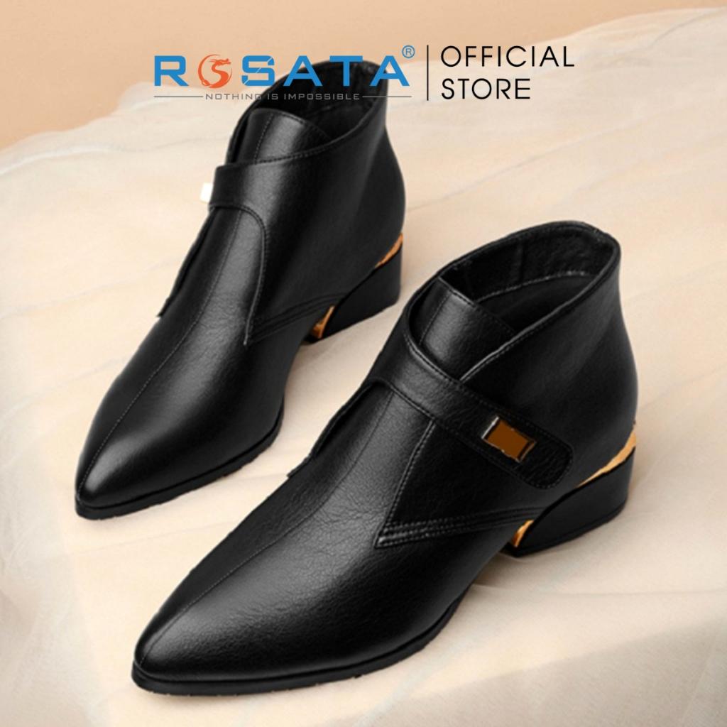 Giày boot nữ ROSATA RO308 bốt thời trang cổ thấp phong cách hàn quốc cao cấp da Pu loại 1 mềm mại khóa dán đế cao 4 phân - Đen