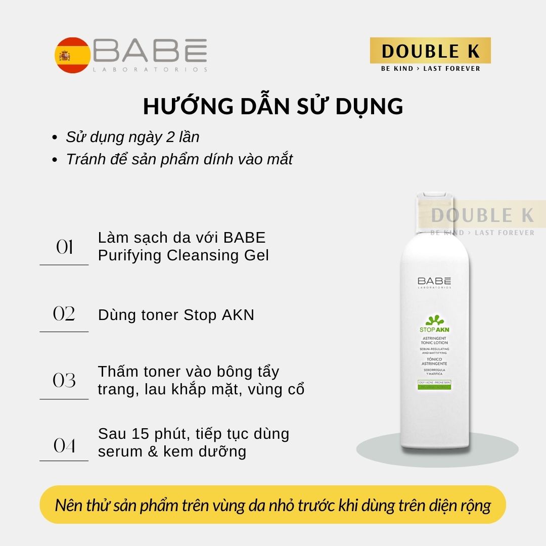 Toner Cho Da Dầu Mụn BABE Stop AKN Astringent Tonic Lotion - Double K