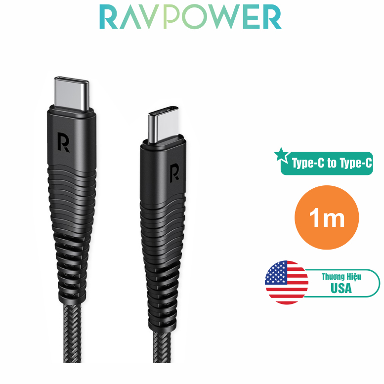 Dây Cáp Sạc Nhanh USB Type-C to Type-C RAVPower 1m RP-CB047 - Hàng Chính Hãng