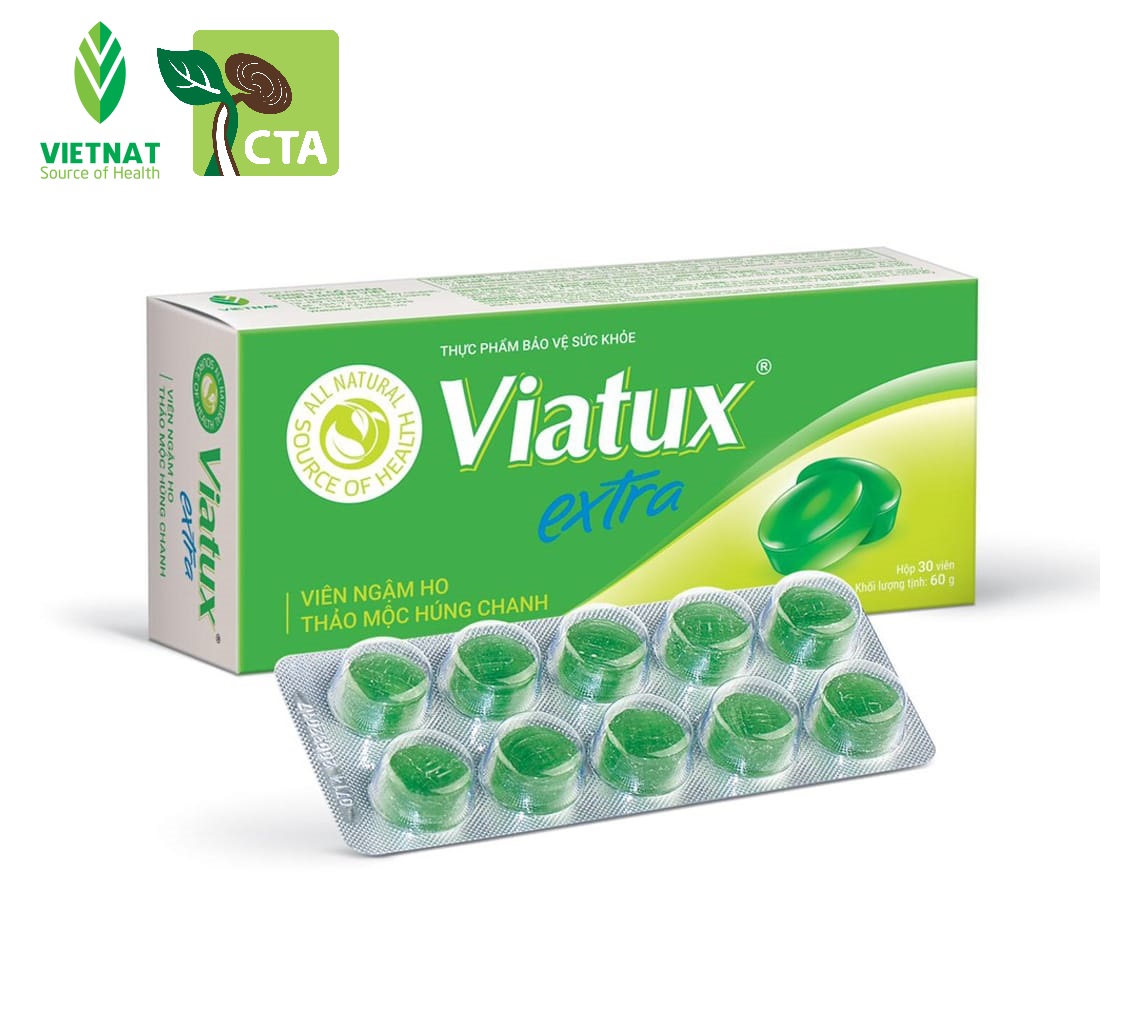 VIÊN NGẬM THẢO MỘC HÚNG CHANH VIATUX EXTRA HỔ TRỢ GIẢM HO - Hộp/30 viên