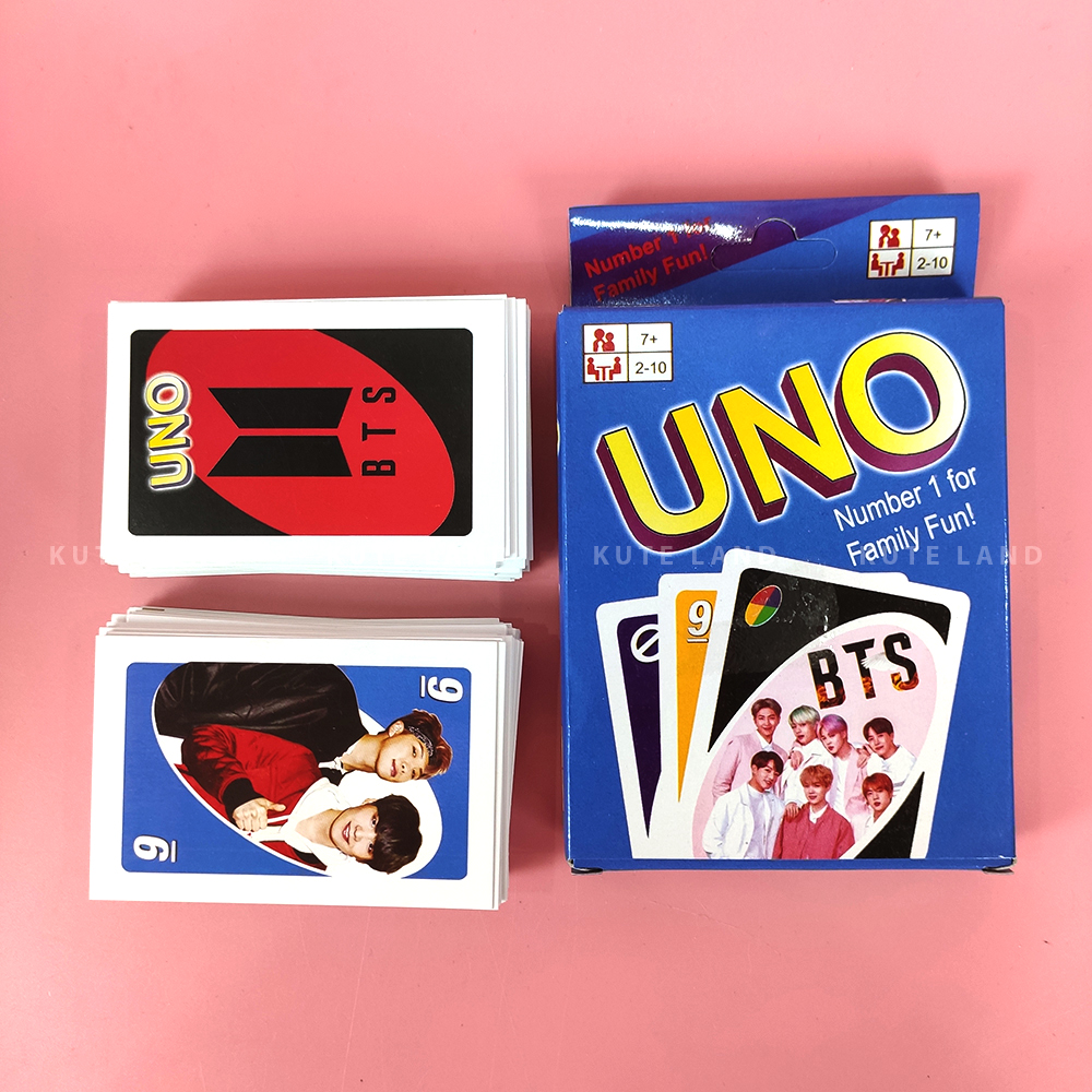 Bài Uno BTS Xanh Dương 108 lá giấy cứng Ivory cao cấp đồ chơi trẻ em thẻ bài Board Game Việt
