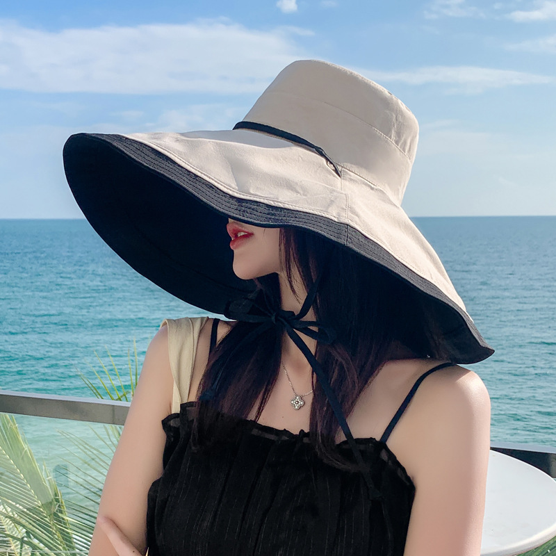 Mũ đẹp đi biển nón rộng vành chống nắng đội 2 mặt gấp gọn chống tia UV vành to thời trang Korea Chất liệu vải cotton 2 mặt thoáng mát  dona23062001