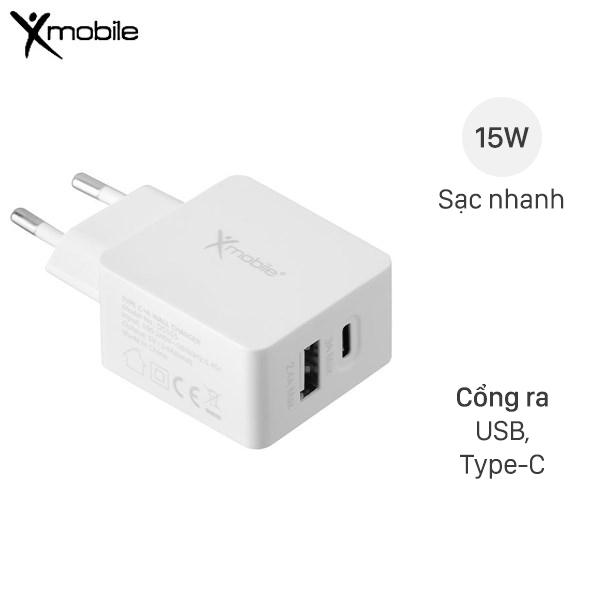 Adapter sạc 2 cổng USB Type-C 15W Xmobile DS165 Trắng - Hàng Chính Hãng