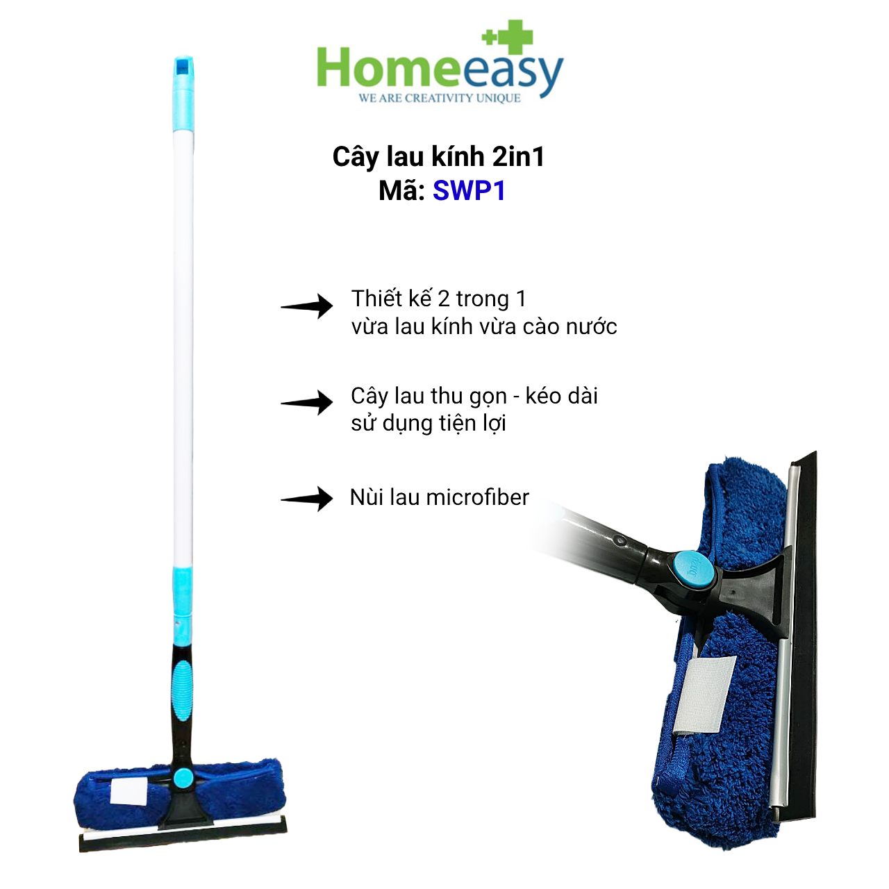 Cây lau kính đa năng 2 trong 1 Homeeasy SWP1 - Bảo hành 3 tháng