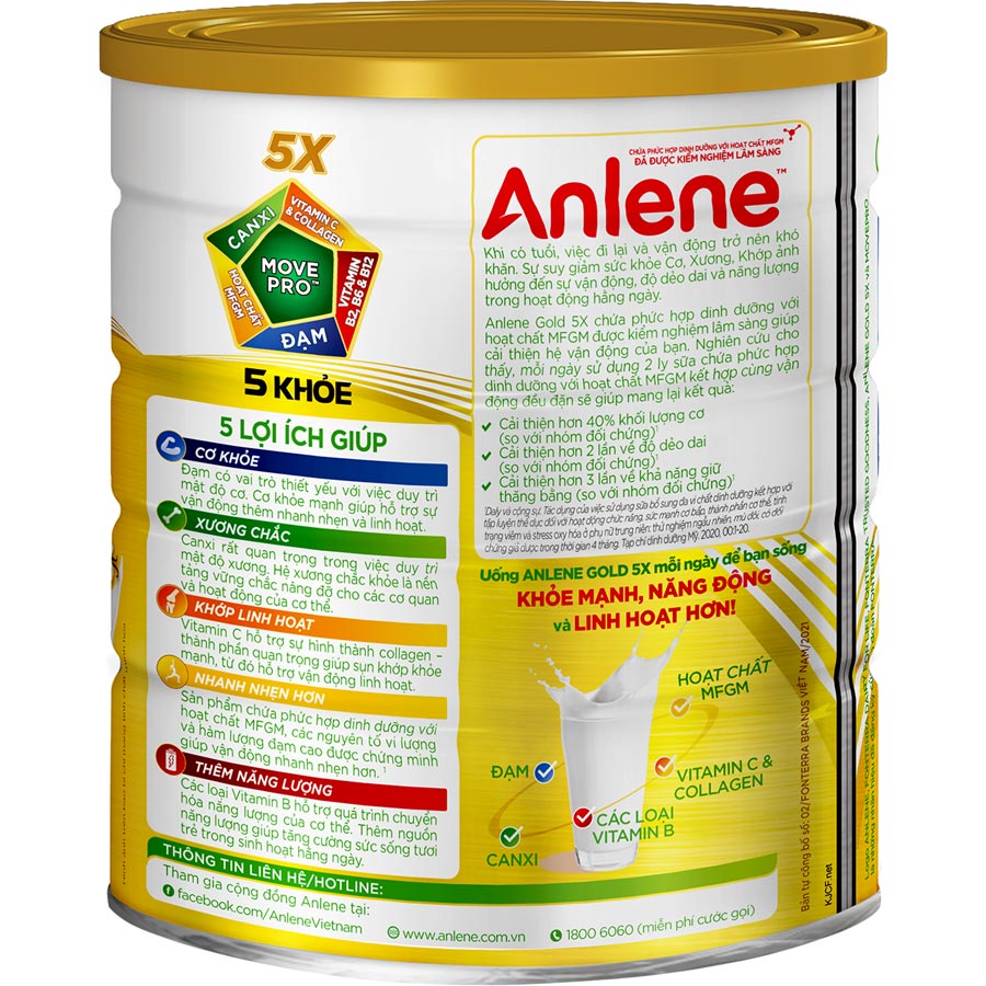 Sữa Bột Anlene Gold 5X Hương Vanilla (Hộp Thiếc 800g)