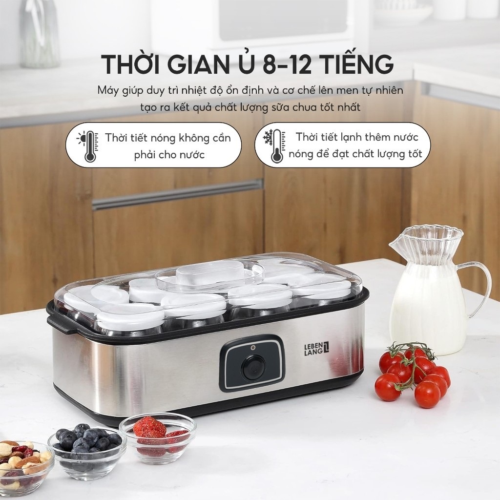 Máy làm sữa chua Sothing Lebenlang LBL9139 công suất 20w, dung tích 180ml gồm 8 lọ thủy tinh- Hàng chính hãng