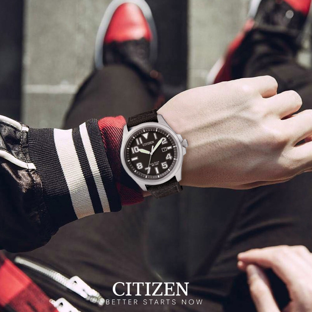 Đồng Hồ Nam Citizen Dây Vải Nato AW1410-24E - Mặt Đen