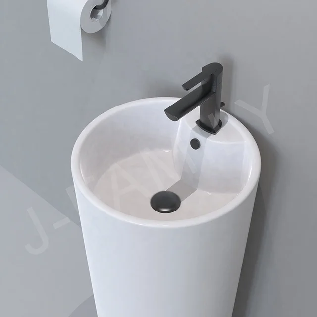 FREESHIP Lavabo trụ đứng đặt sàn màu trắng kiểu tròn thiết kế sang trọng cho gia đình ,khách sạn