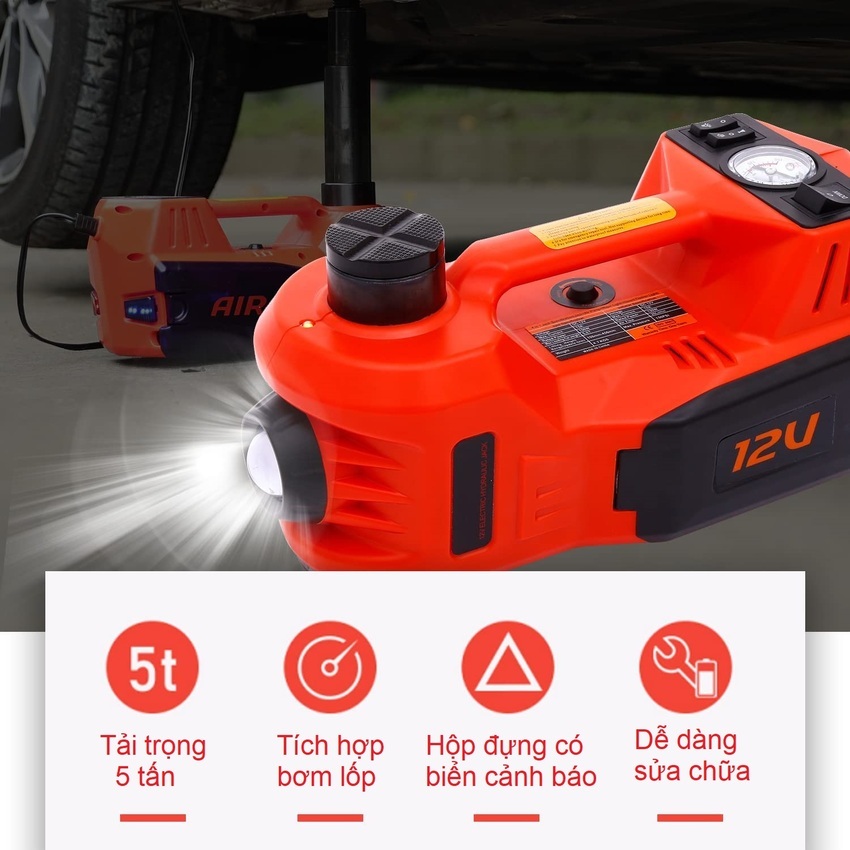 Bộ nâng kích gầm điện, con đội điện kiêm máy bơm lốp và máy siết ốc ô tô đa năng 3 trong 1 TY-155EHJS tải trọng 5 tấn - Hàng nhập khẩu
