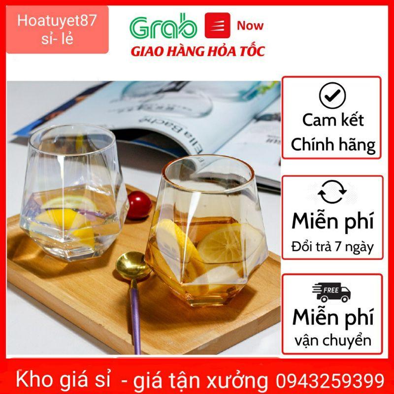 Set 6 Ly, cốc thủy tinh trắng trong 310ml kiểu đế lục giác sang trọng