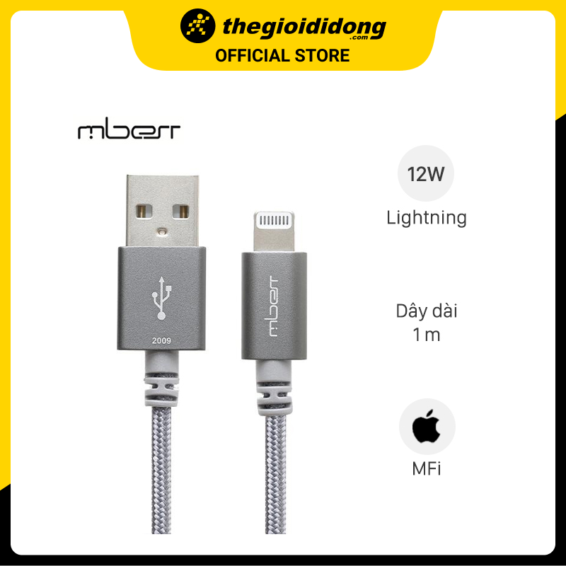 Cáp Lightning MFI 1m Mbest DS949-WB Xám - Hàng chính hãng