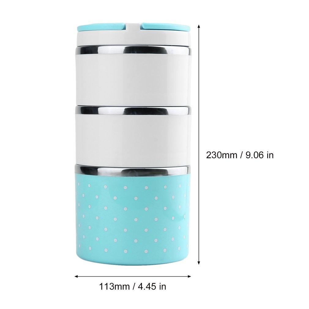 Cặp lồng cơm 3 tầng chấm bi ruột inox giữ nhiệt - Hộp cơm 3 tầng chấm bi