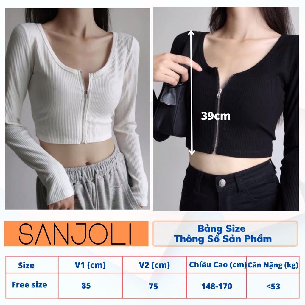 Áo Croptop Ôm Tay Dài SANJOLI Áo Kiểu Croptop Nữ Body Sexy Cổ Tim Đẹp Bánh Bèo Trắng Đen AO036