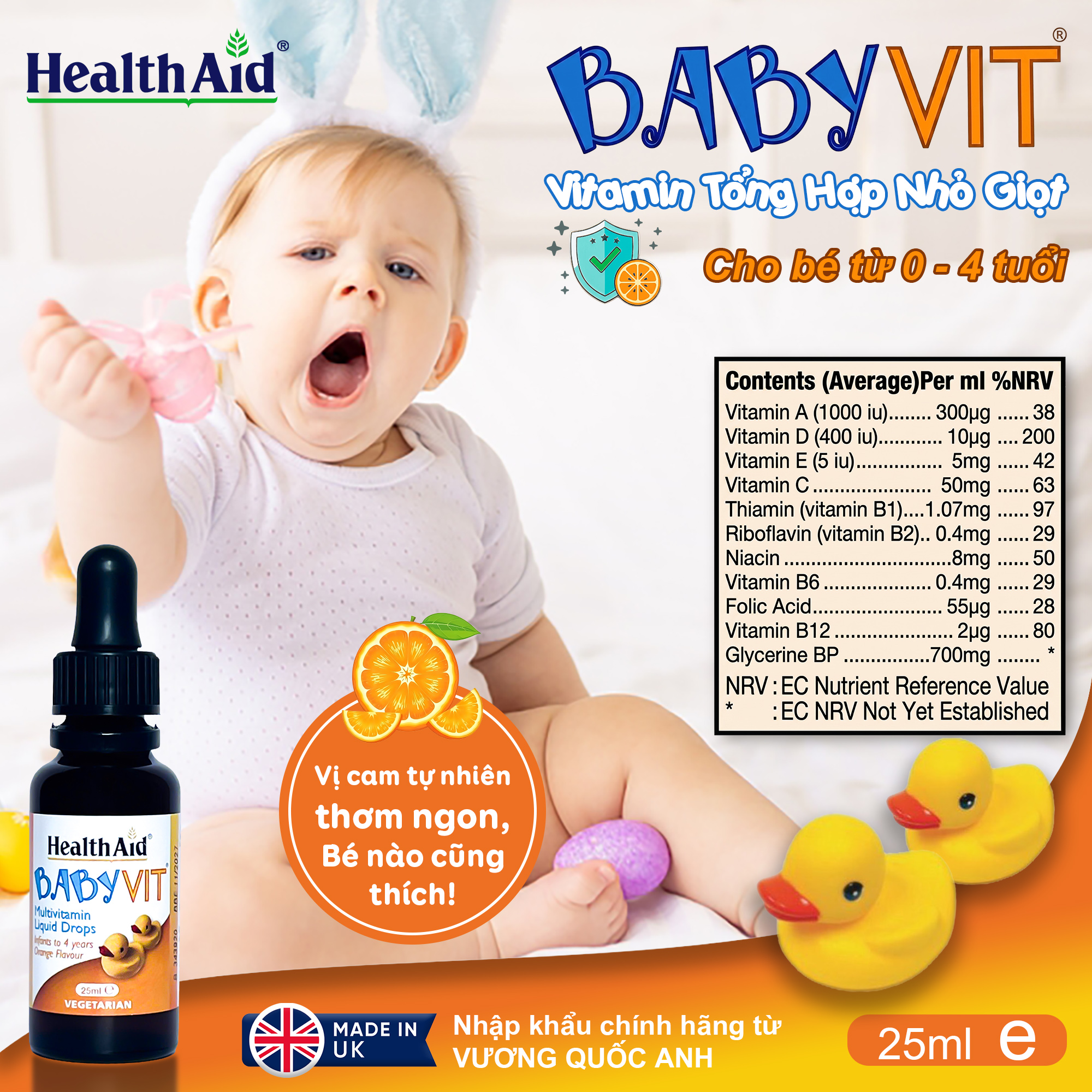 Siro Vitamin Tổng Hợp Nhỏ Giọt Tăng Đề Kháng Cho Bé BabyVit HealthAid UK Trẻ Giảm Ốm Vặt Ăn Ngon Ngủ Tốt Hộp 25ml Nhập Khẩu Chính Hãng