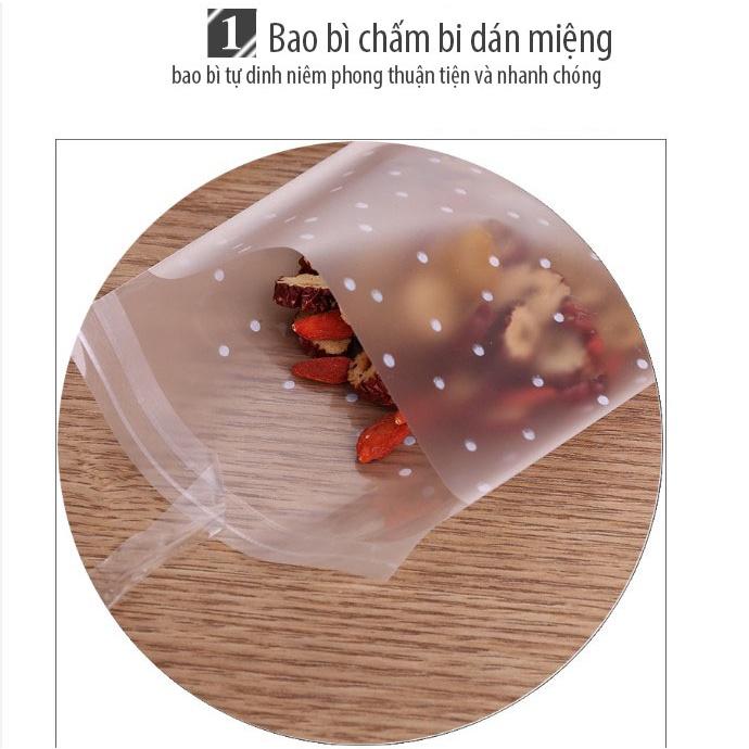 Bao bì đựng trà/ bánh kẹo,100 túi/sp, túi đựng bánh chấm bi, dán miệng - KING OF OPP