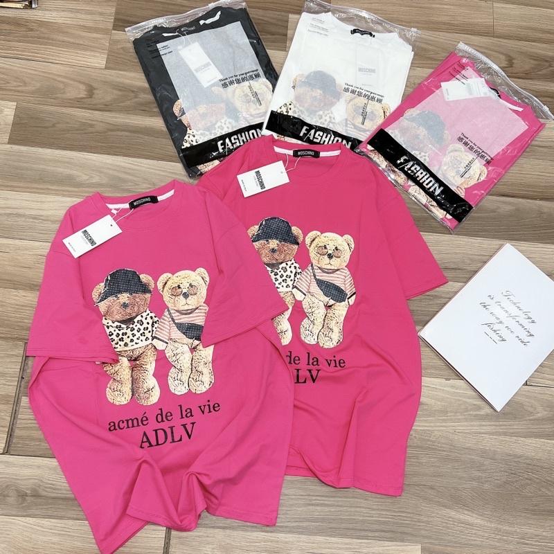 Áo thun nữ dáng unisex hình gấu đôi dễ thương