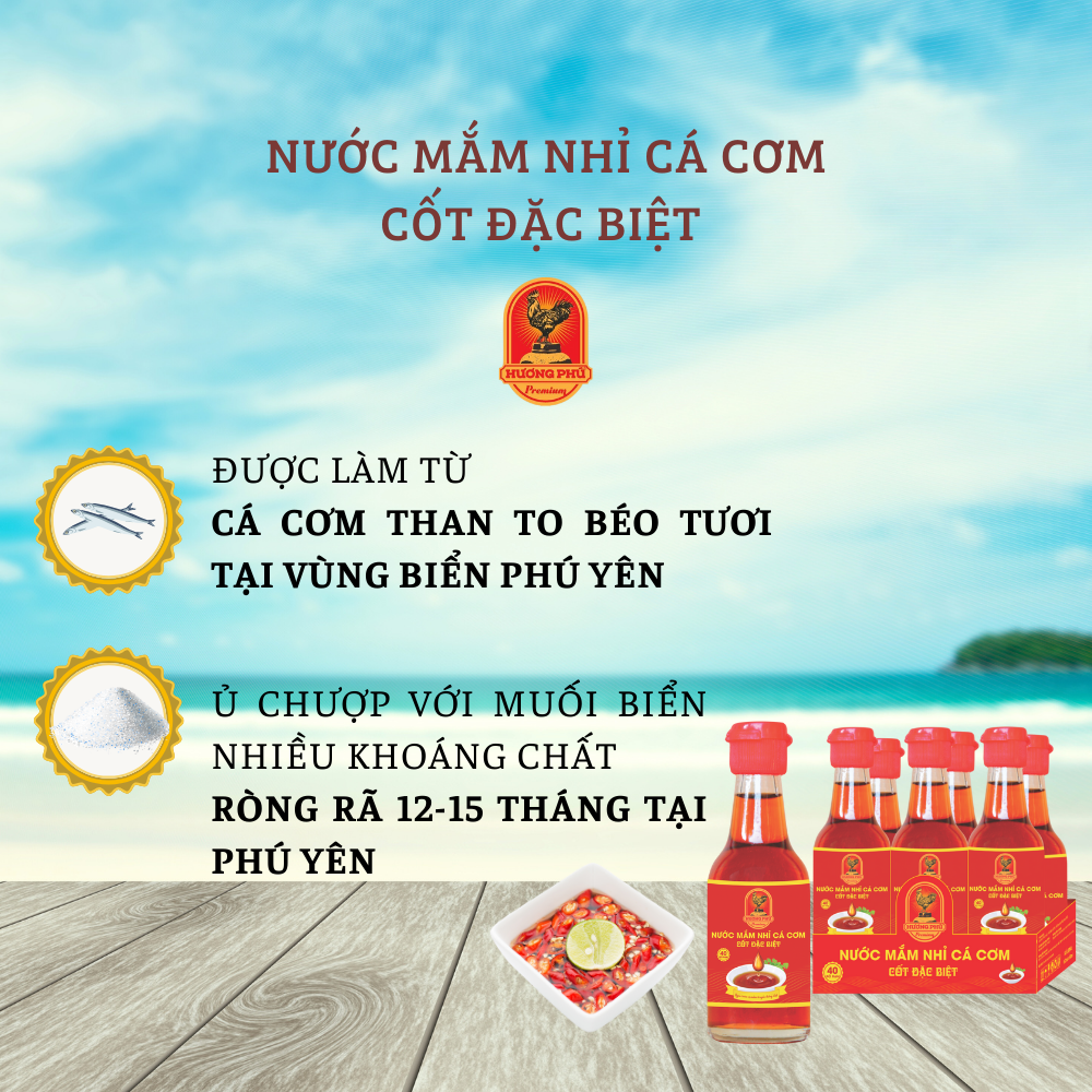 Nước mắm nhỉ cá cơm Hương Phú 40 độ đạm 60ML - Lốc 06 chai, cốt đặc biệt - Hàng Chính Hàng