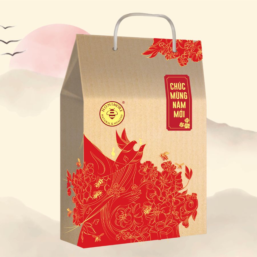 Hộp quà Tết Thần Hoa - Combo mật ong chín Honimore Hoa Miền núi 630g - tặng 1 hũ mật ong nguyên chất 360g