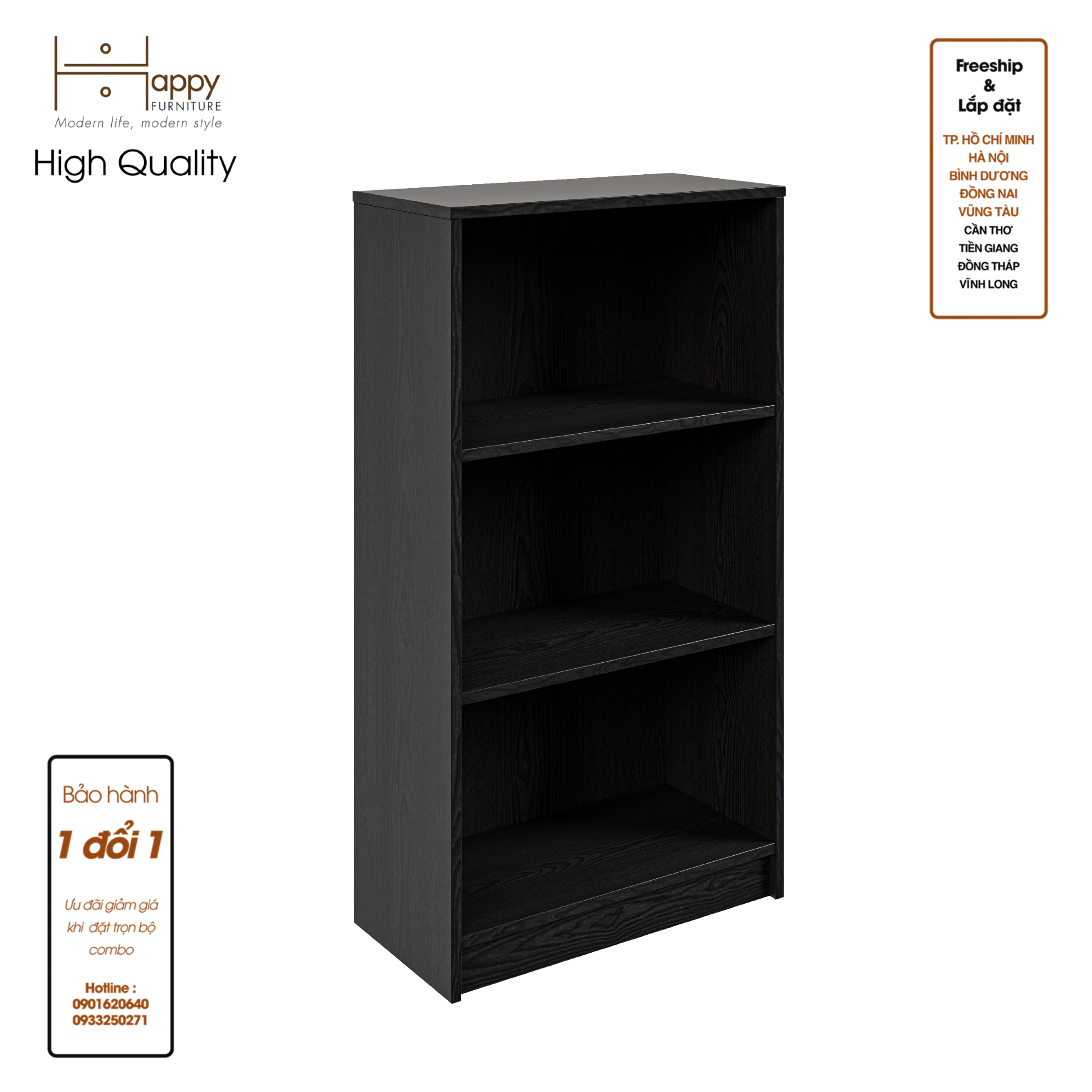 HAPPY FURNITURE , kệ sách 3 tầng - CATY , KSA_001 , 60cm x 28cm x 108cm