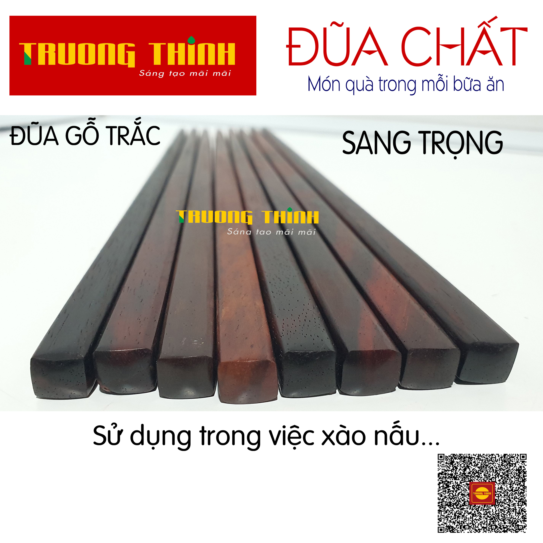 Đũa Xào Nấu Gỗ Trắc Trường Thịnh Sang Trọng Bền Đẹp Không Nấm Mốc - Dài 32 cm - 01 Đôi Vuông