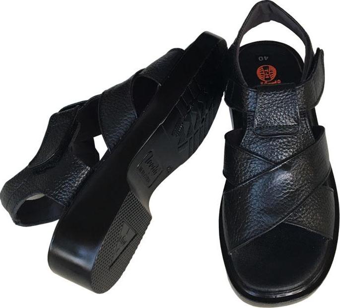 Dép sandal nam Trường Hải da bò cao cấp mềm mại không bong tróc màu đen đế PU siêu nhẹ cao 5cm SDN001