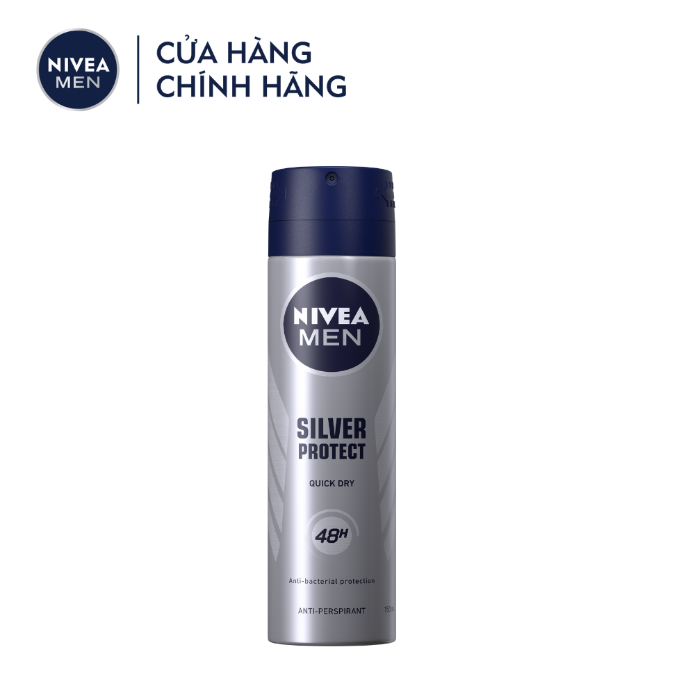 Xịt Ngăn Mùi NIVEA MEN Silver Protect Phân Tử Bạc Giảm 99.9% Vi Khuẩn Gây Mùi (150ml) - 82959