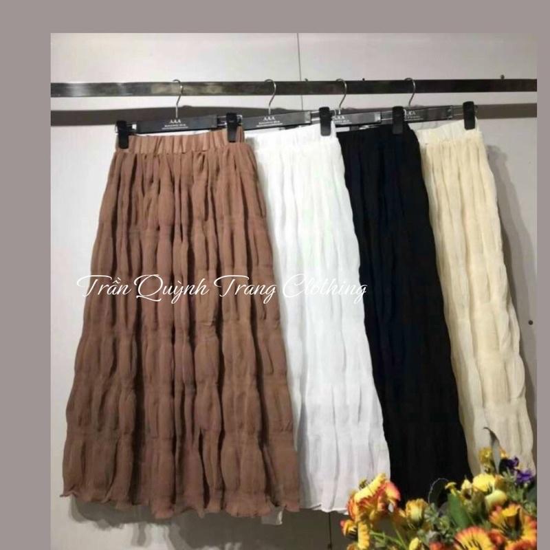 Chân váy dáng dài phồng xốp xếp ly