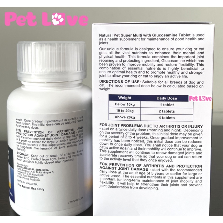 5 viên Natural Pet bổ sung dinh dưỡng và Glucosamine hỗ trợ xương khớp cho chó mèo