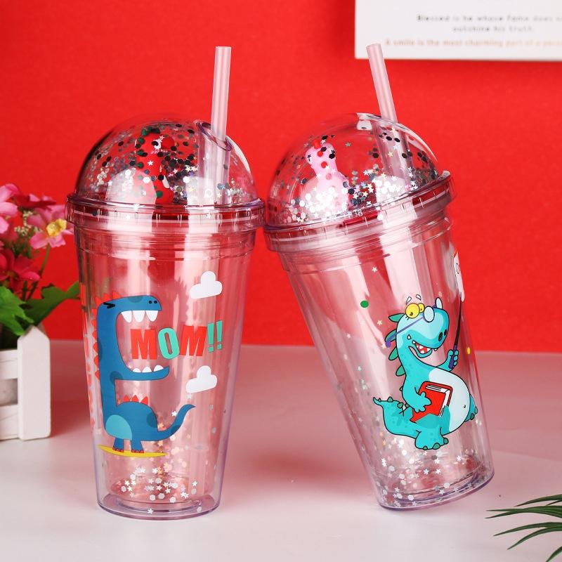 Ly nhựa trong suốt 2 lớp cách nhiệt nhiều màu cute lấp lánh 450ml
