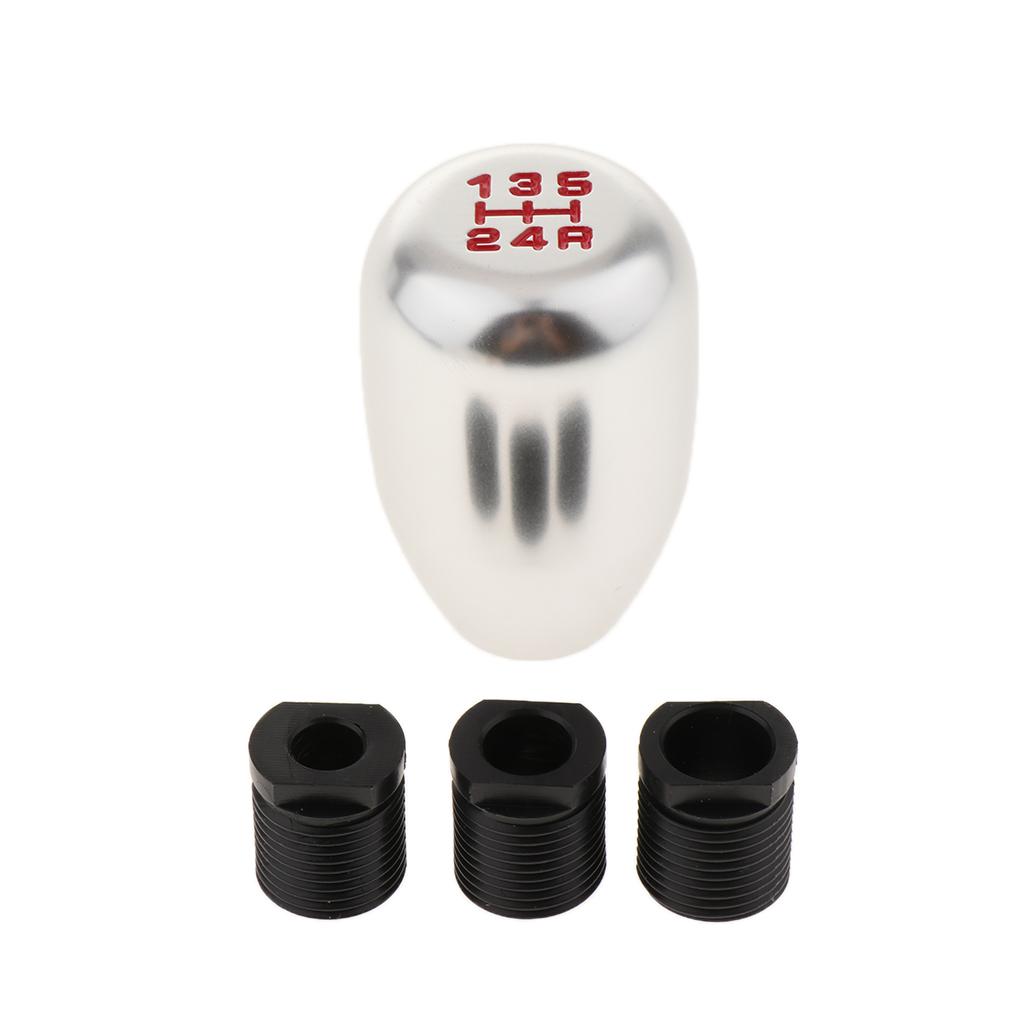 Car Truck Handle 5-Speed Gear Stick Shift Knob with Adapter Black&Silver NEW