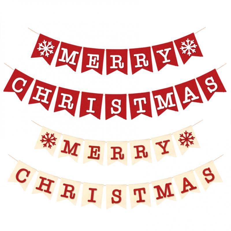 Vintage Burlap Merry Christmas Snowflake Banner Garland Hanging Decor 2m 1