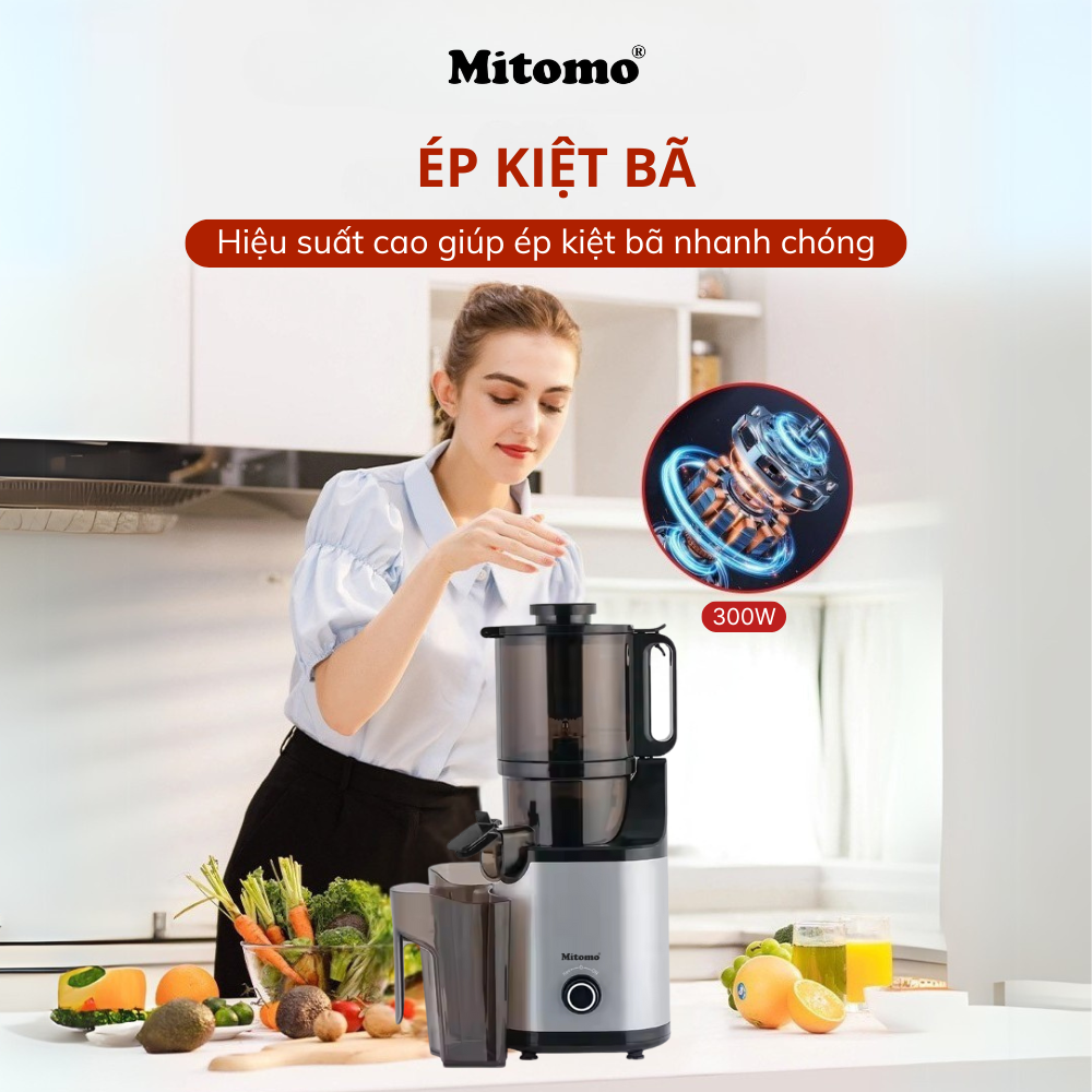 Máy Ép Chậm, Máy Ép Trái Cây Công Nghiệp Mitomo KJ3081 Kiệt Bã - Hàng Chính Hãng Bảo Hành 3 Năm