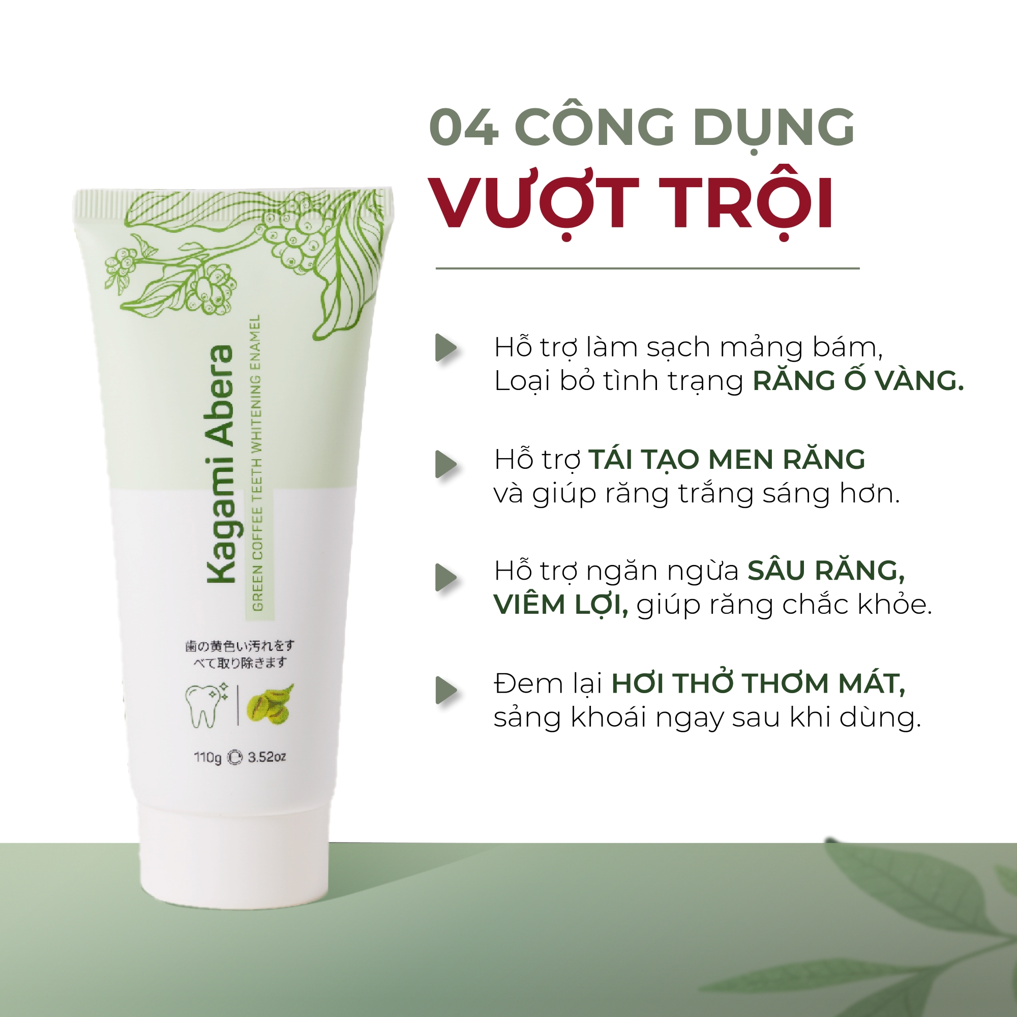 Men trắng răng Kagami Abera 110g làm trắng sáng nhanh chóng và đánh bay mọi vết ố vàng trên răng
