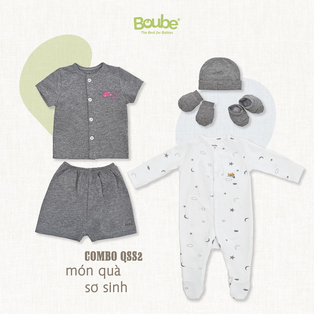 Combo SS02 quà tặng các em bé sơ sinh vừa chào đời màu sắc xinh xắn Boube, Vải cotton organic thoáng mát - Size Newborn