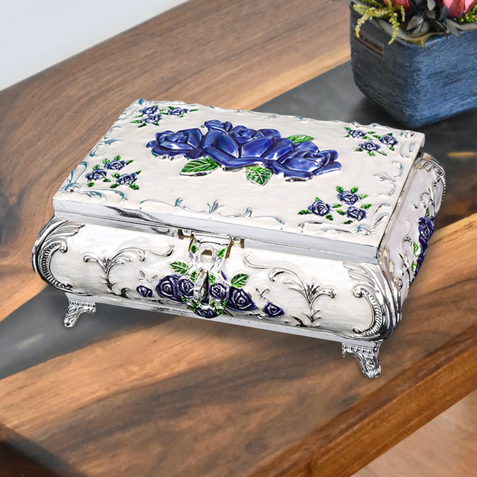 Women Vintage Metal Jewelry Box Earrings Rings Keepsake Case