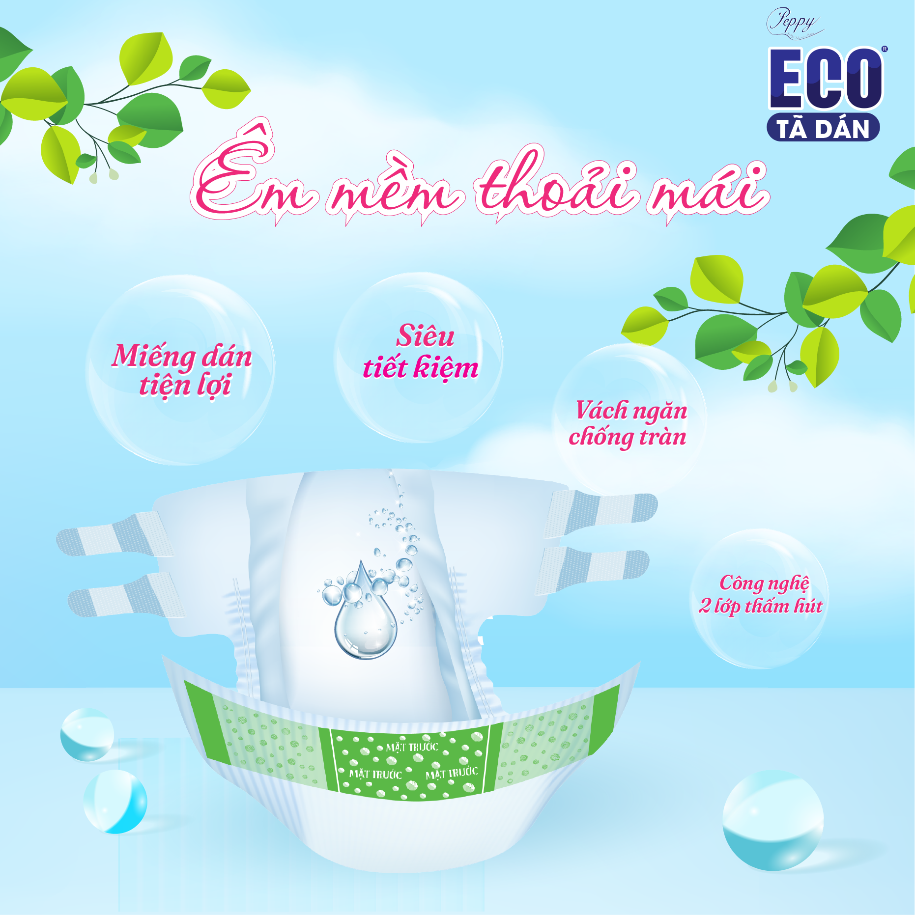 Combo 2 Tã Dán Người Lớn Peppy Eco Siêu Thấm Size M/L (10 Miếng)