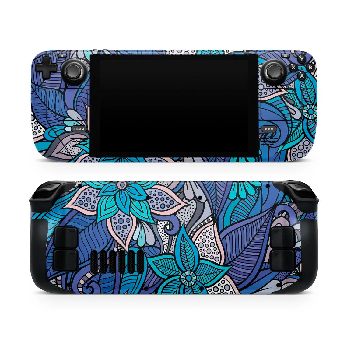 Skin decal dán Steam Deck mẫu Floral Blues (dễ dán, đã cắt sẵn chuẩn theo khuôn máy)