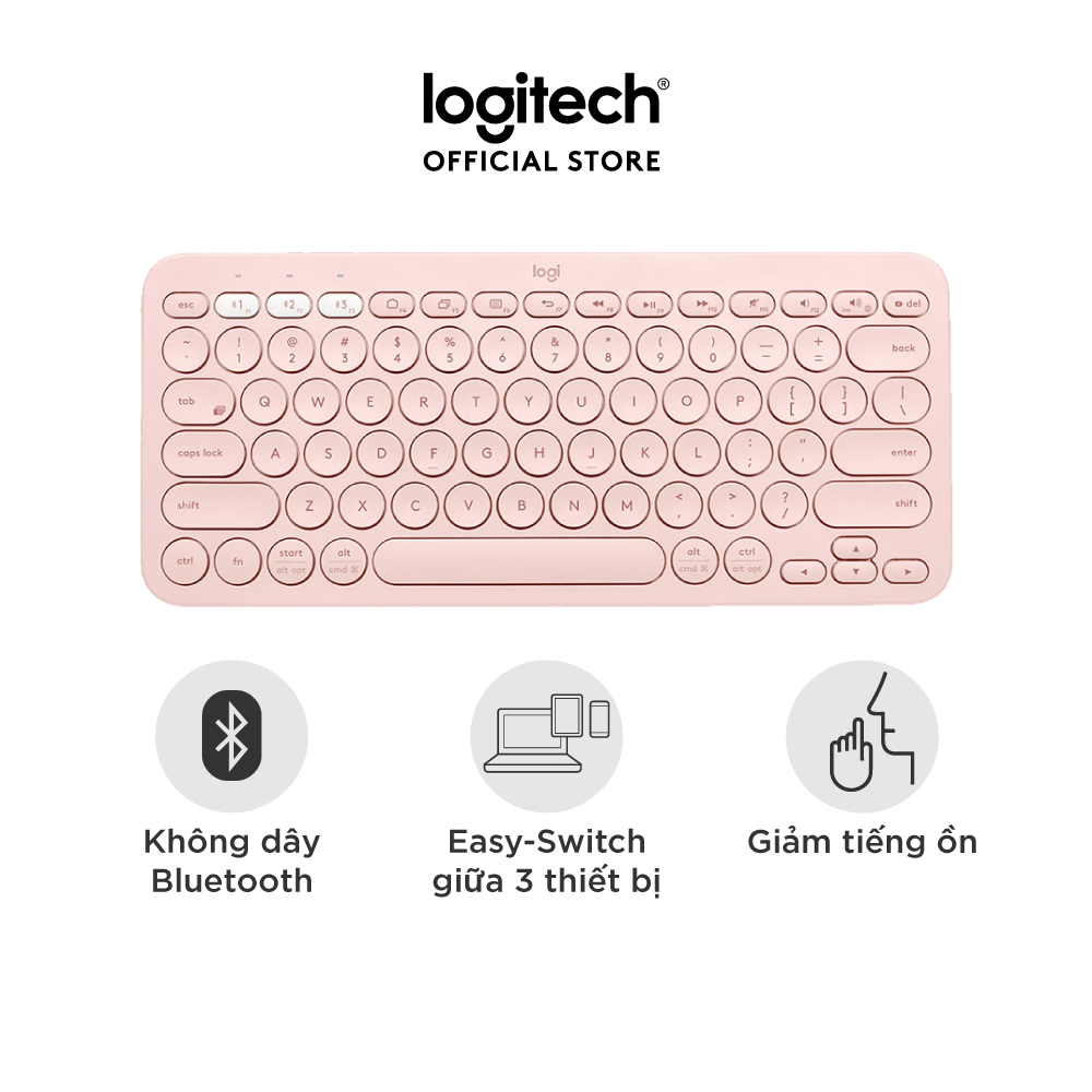 Bàn phím không dây Bluetooth Logitech K380 - Kết nối 3 thiết bị, giảm ồn, gọn nhẹ dễ mang đi, phù hợp Mac/ PC/ Laptop/ Điện thoại - Hàng chính hãng - Màu Hồng