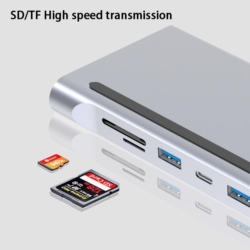 Đế Sạc 12 Trong 1 Cổng Type-C HDMI * 2 VGA Audio TF / SD Ethernet PD USB-C HUB Cho Laptop Macbook pro