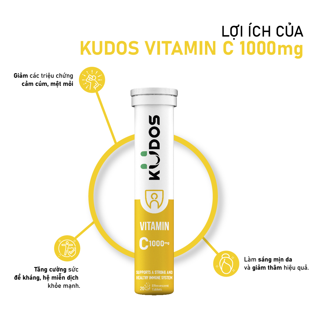 Combo Đẹp Da - Viên Sủi KUDOS VITAMIN C 1000mg + Viên Sủi Collagen + Biotin KUDOS BEAUTY
