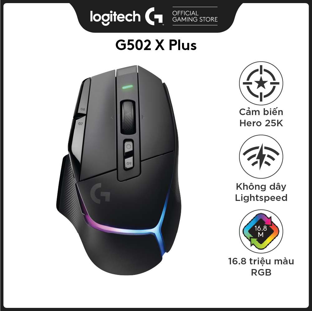 Chuột game không dây Logitech G502 X PLUS LIGHTSPEED – switch LIGHTFORCE Hybrid, RGB Lightsync, Cảm biến Hero 25K, Windows/Mac OS  -Hàng chính hãng