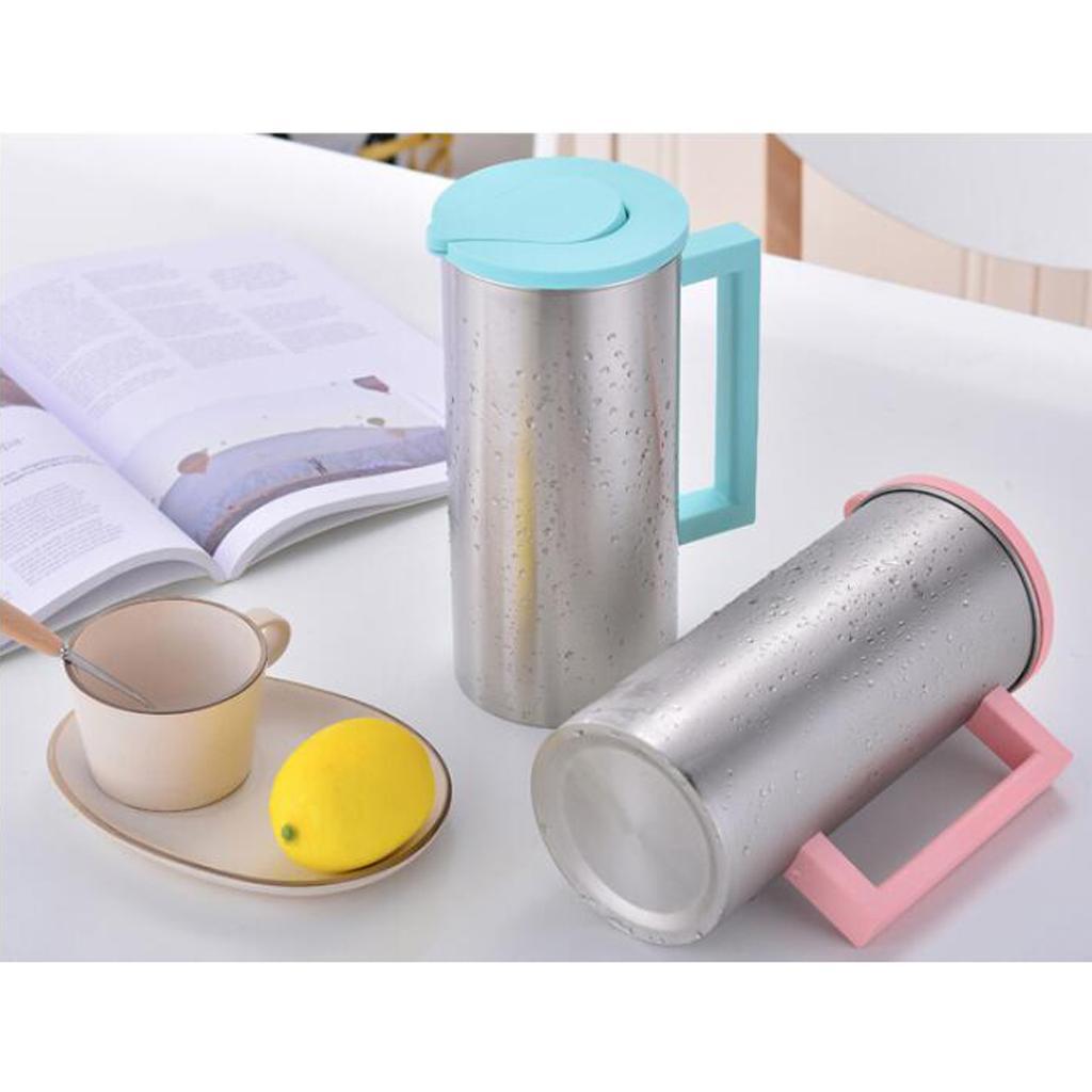 2 Pcs Stainless Steel 1.8L Water Pitcher Green Jar Kitchen Restaurant Cafe